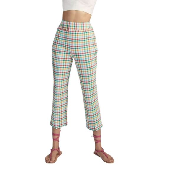 Maeve Grace Gingham Capri Pants Colorful Plaid Cropped Pants - Picture 1 of 13